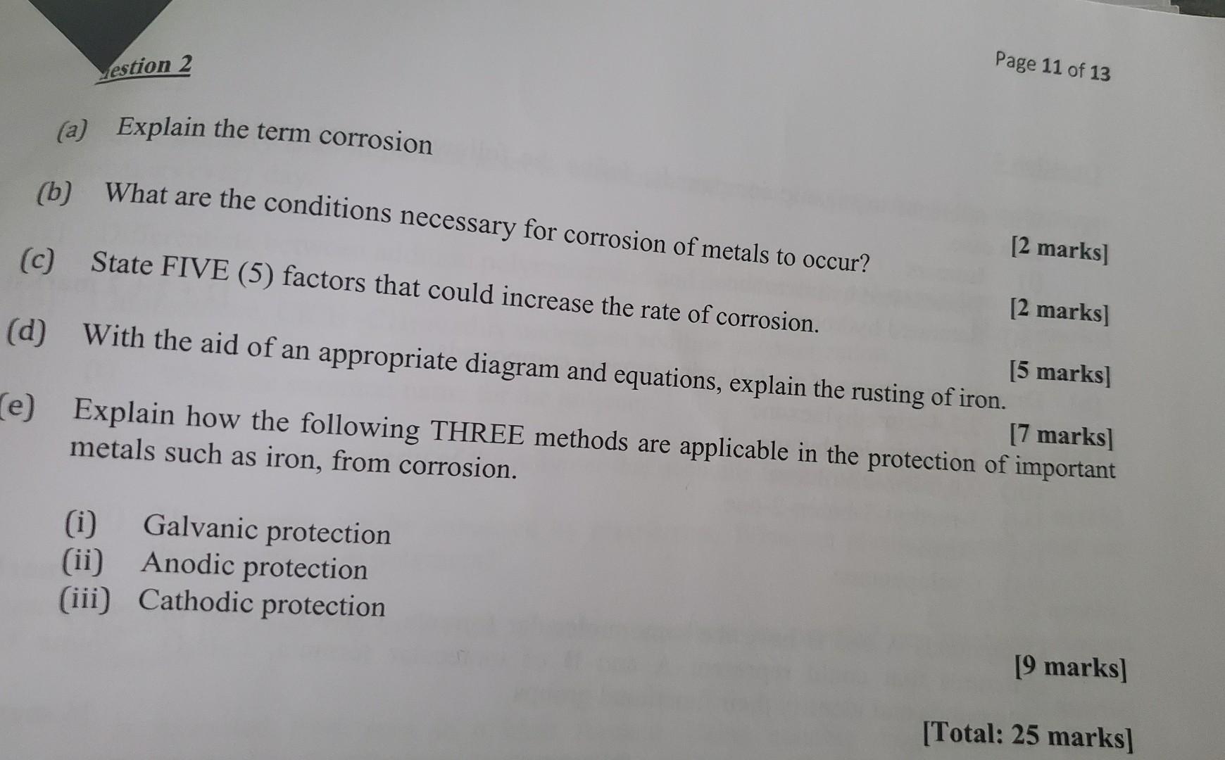 Solved (a) Explain The Term Corrosion (b) What Are The | Chegg.com