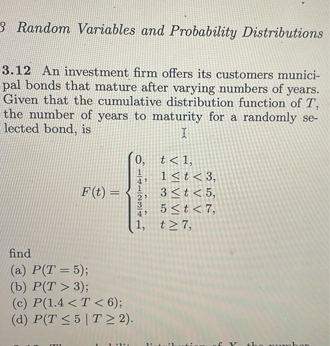 Solved 3 Random Variables And Probability Distributions 3.12 | Chegg.com