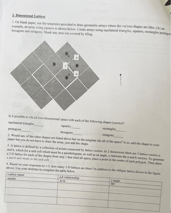 Solved 2- Dimensional Lattices 1. On blank paper, use the | Chegg.com