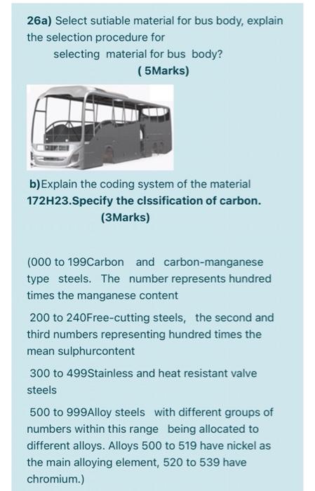 Solved 26a) Select sutiable material for bus body, explain | Chegg.com