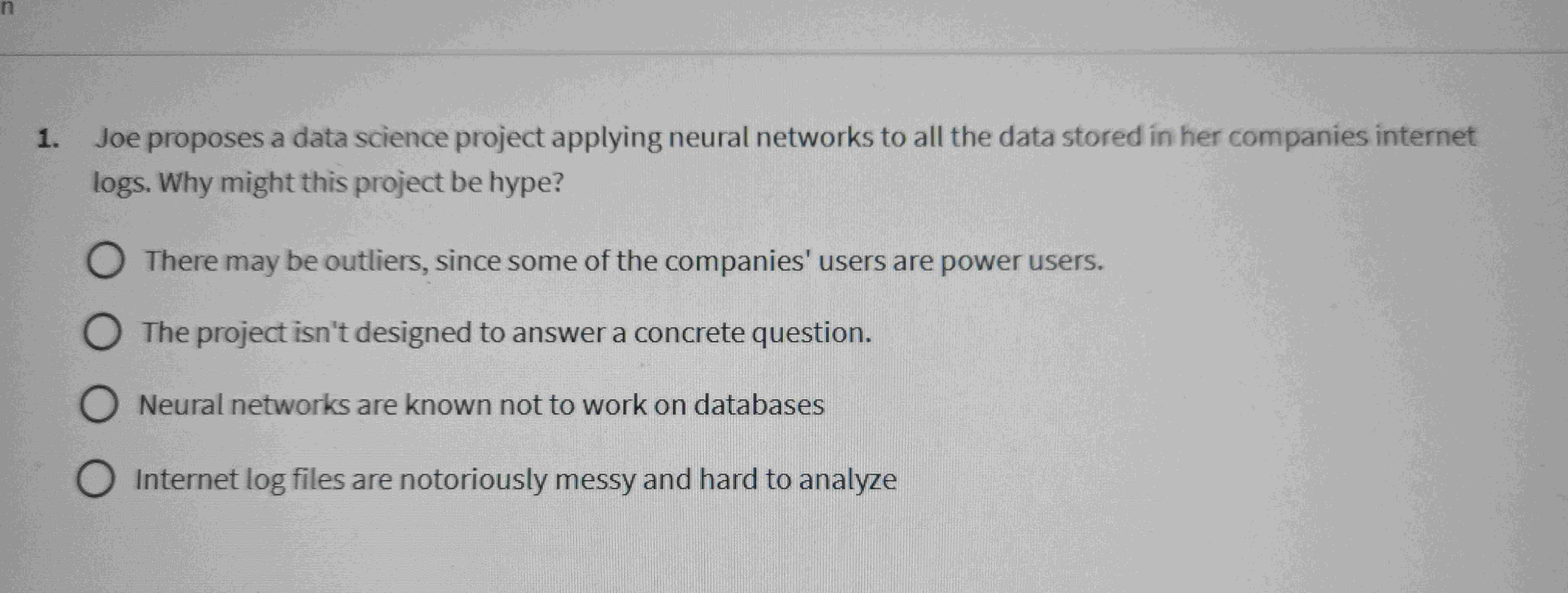 Solved 1. ﻿Joe proposes a data science project applying | Chegg.com
