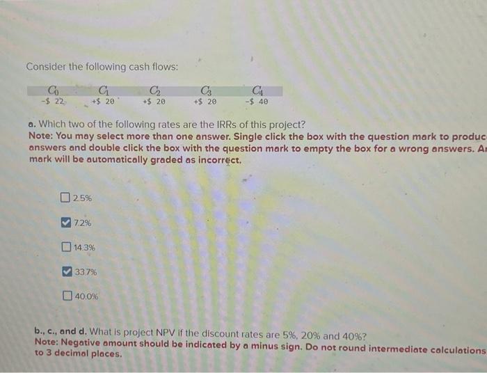 Solved Consider The Following Cash Flows: A. Which Two Of | Chegg.com