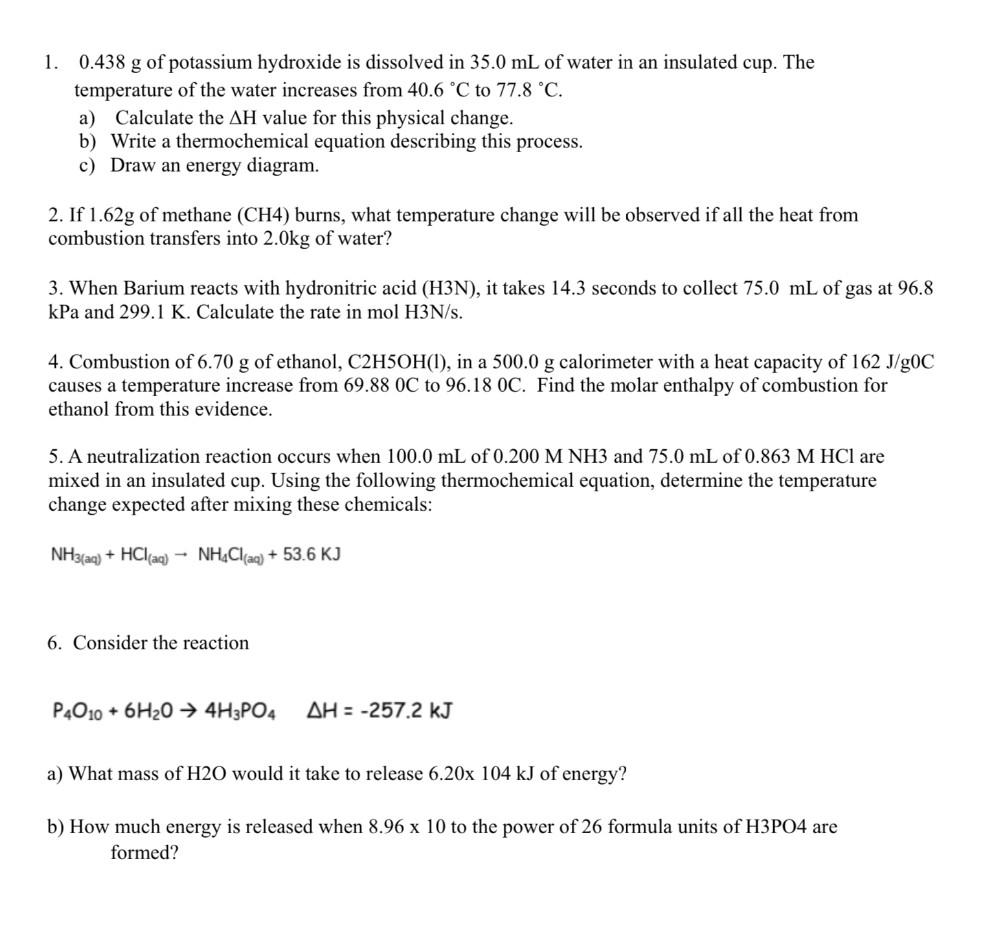 Solved 1. 0.438 g of potassium hydroxide is dissolved in | Chegg.com