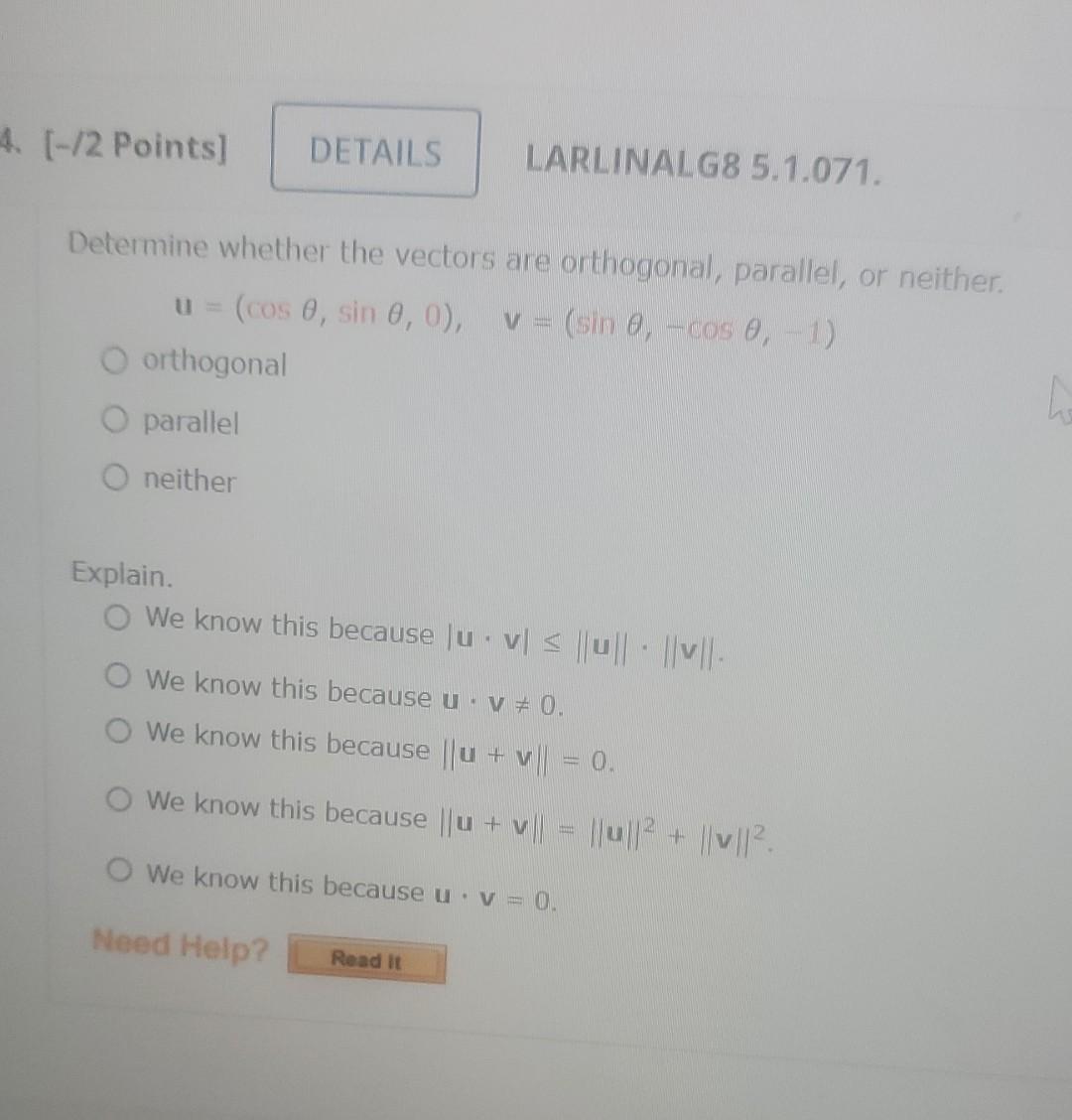 Solved Determine Whether The Vectors Are Orthogonal, | Chegg.com