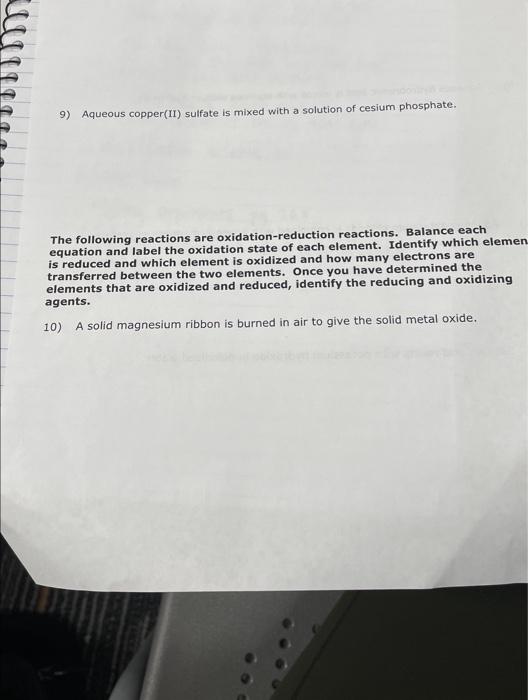 Solved 9) Aqueous copper(II) sulfate is mixed with a