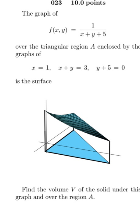 Solved 10 0 Points 023 The Graph Of F X Y X Y 5 Over Chegg Com