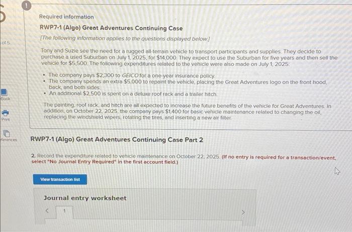 Solved Required information RWP7-1 (Algo) Great Adventures | Chegg.com