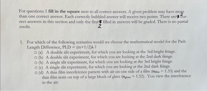 Solved For questions 1 fill in the square next to all | Chegg.com