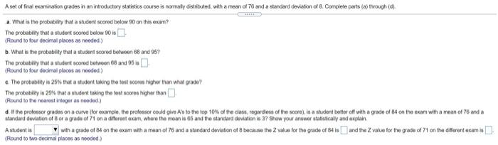 Solved A set of final examination grades in an introductory | Chegg.com