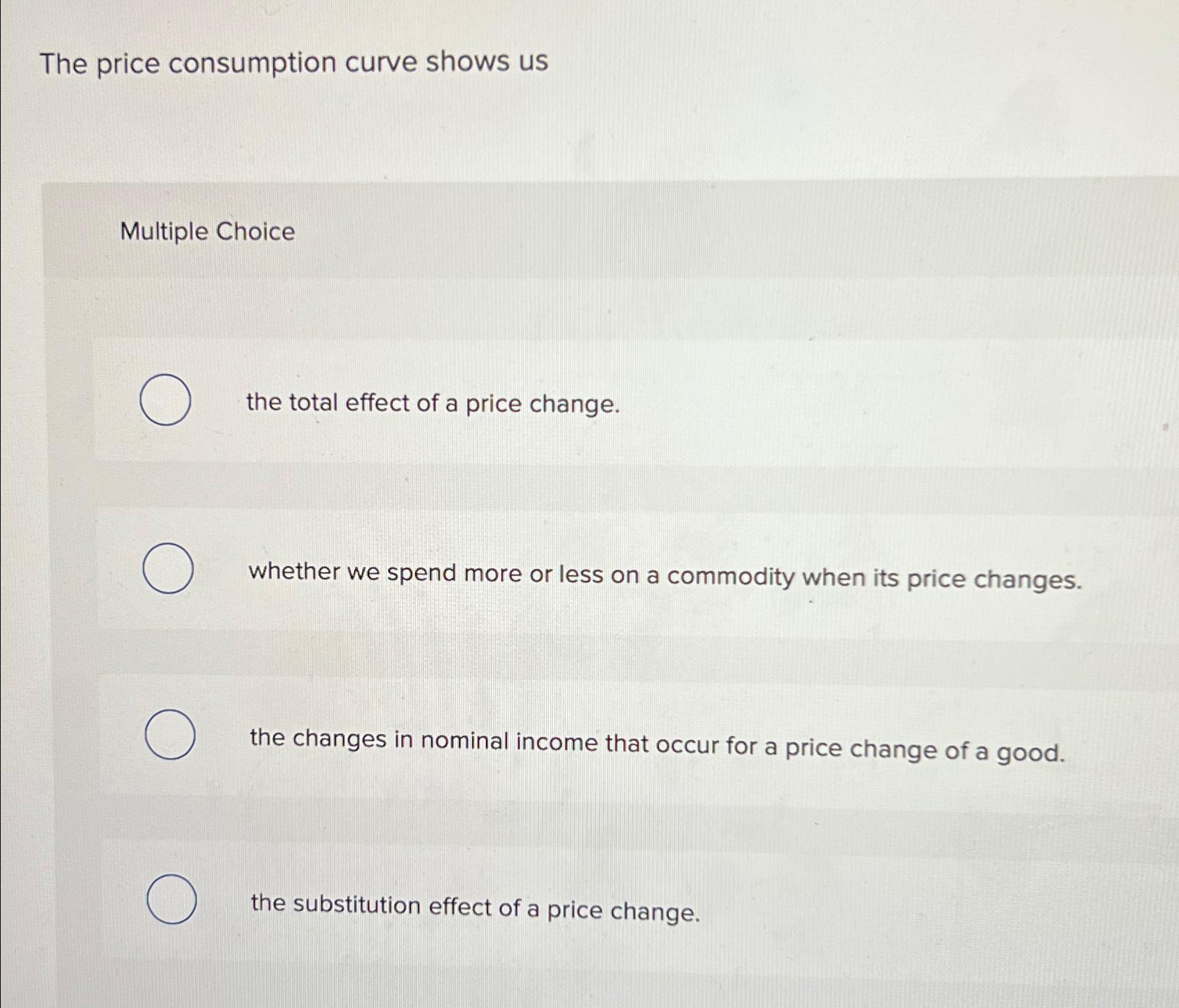 Solved The price consumption curve shows usMultiple | Chegg.com