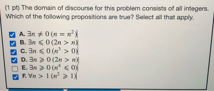 Solved (1 pt) The domain of discourse for this problem | Chegg.com