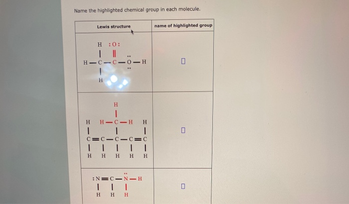 Solved Name the highlighted chemical group in each molecule. | Chegg.com