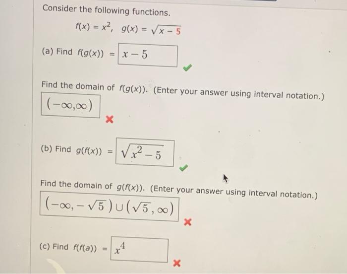 Solved Consider The Following Functions F X X2 G X