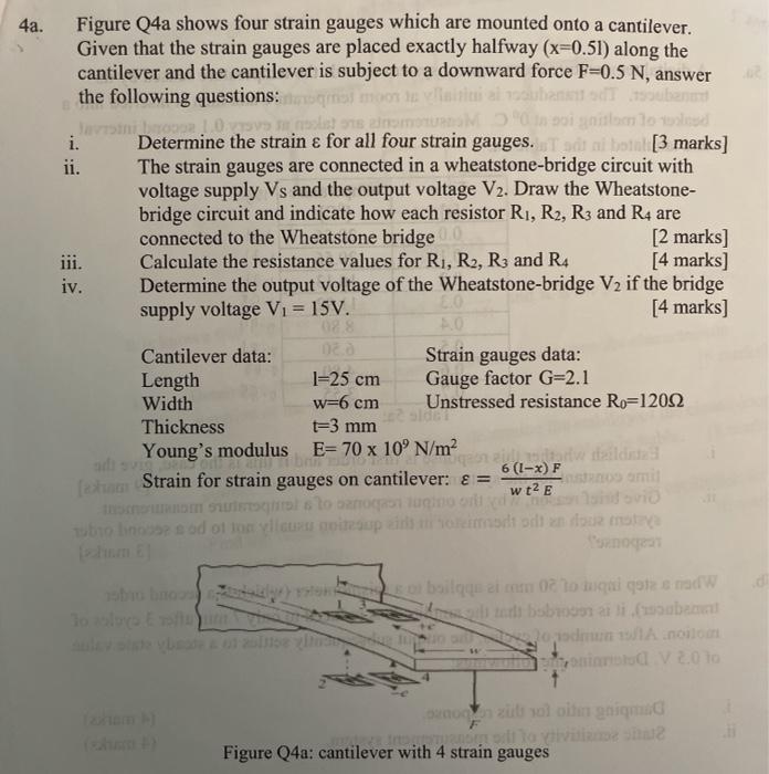 Solved 4a. Figure Q4a shows four strain gauges which are | Chegg.com