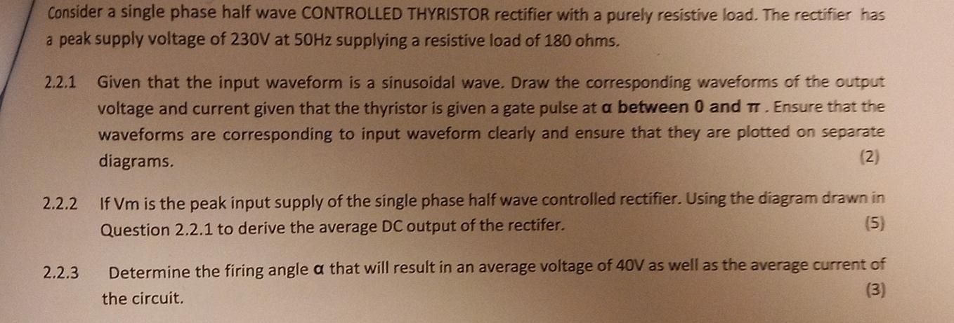 Solved Consider a single phase half wave CONTROLLED | Chegg.com