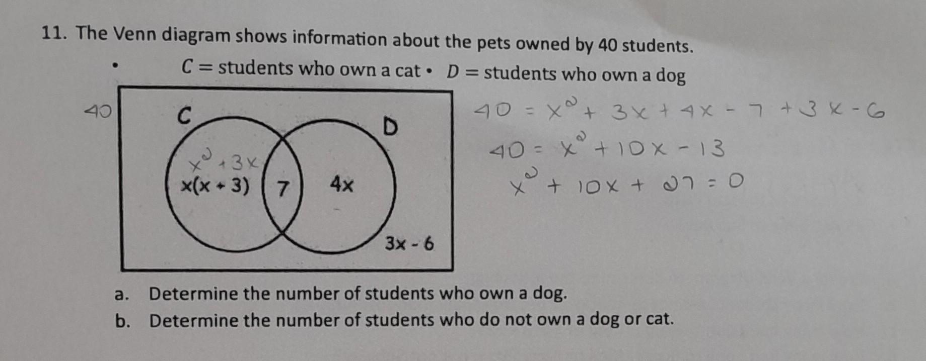 Solved 11. The Venn diagram shows information about the pets | Chegg.com