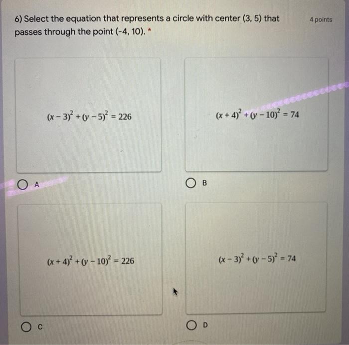 Solved 4 points 6) Select the equation that represents a | Chegg.com