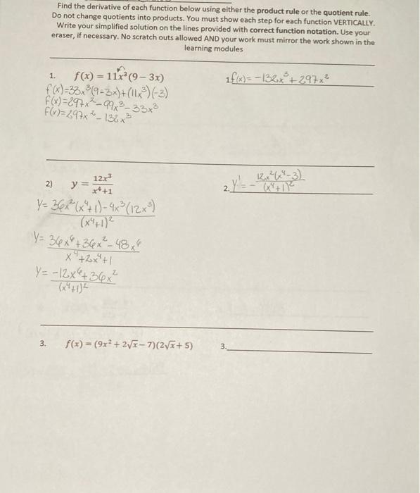 Solved Find the derivative of each function below using | Chegg.com