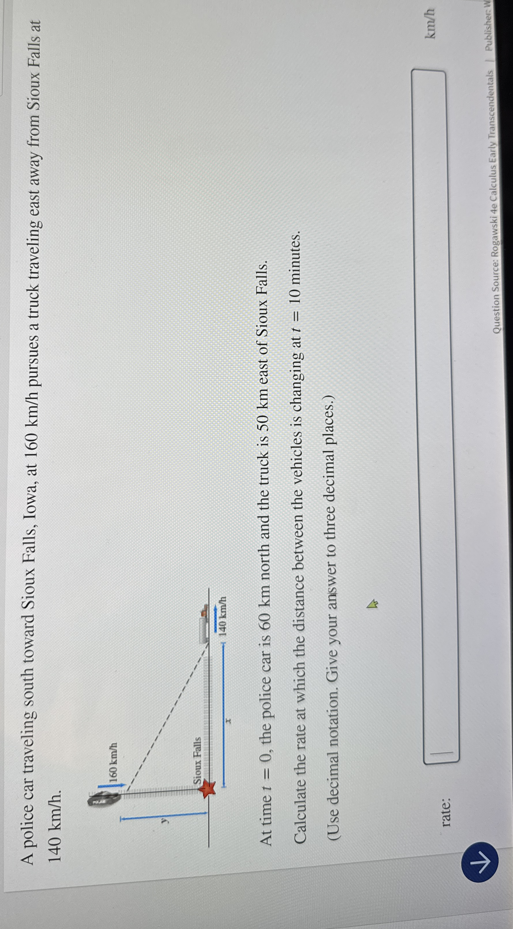 A police car traveling south toward Sioux Falls,