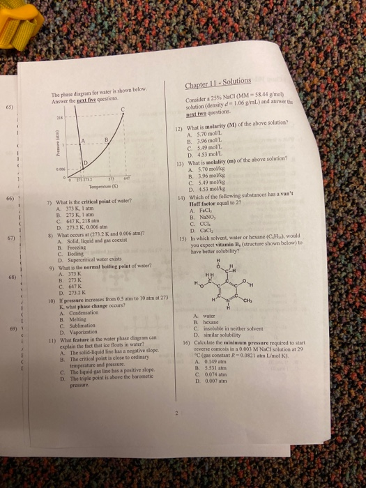 Solved Chapter 11 - Solutions The phase diagram for water is | Chegg.com