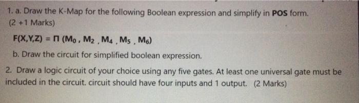 Solved 1. a. Draw the K-Map for the following Boolean | Chegg.com
