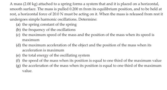Solved A mass (2.00 kg) attached to a spring forms a system | Chegg.com