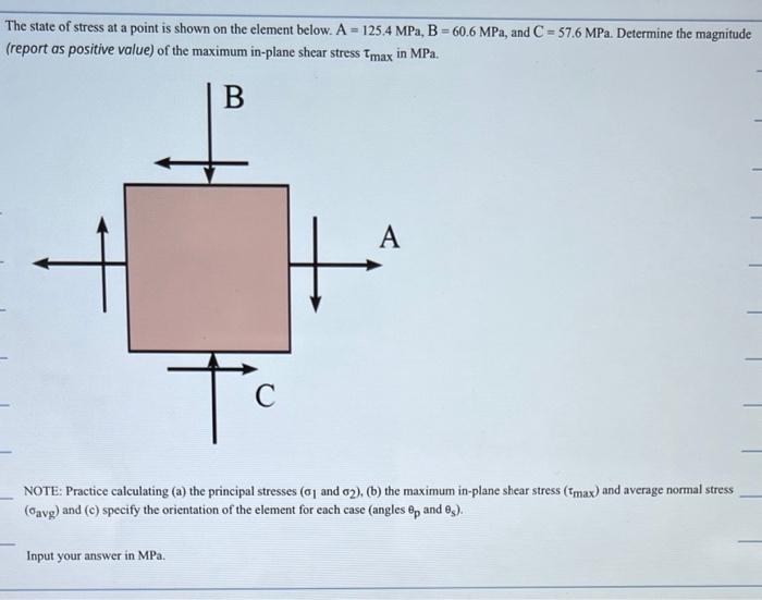 Solved The state of stress at a point is shown on the | Chegg.com