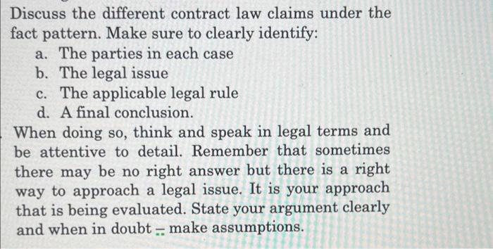 Solved Discuss the different contract law claims under the | Chegg.com
