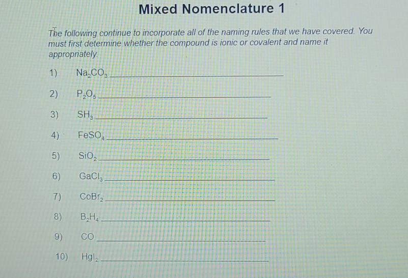 Solved Mixed Nomenclature 1 The following continue to | Chegg.com