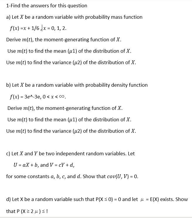 Solved a) Let X be a random variable with probability mass | Chegg.com