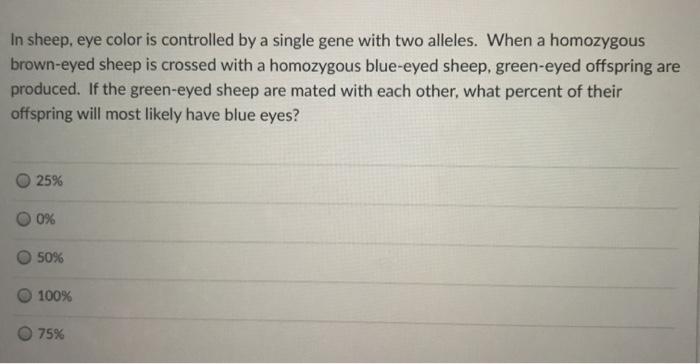 Solved In sheep, eye color is controlled by a single gene | Chegg.com