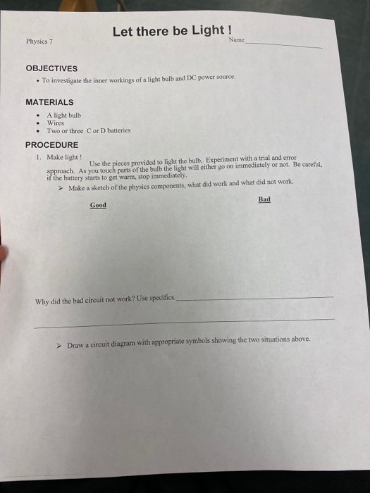 Let there be Light ! Physics 7 OBJECTIVES • To | Chegg.com