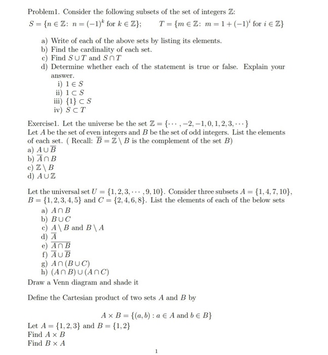 Solved Probleml Consider The Following Subsets Of The Se Chegg Com