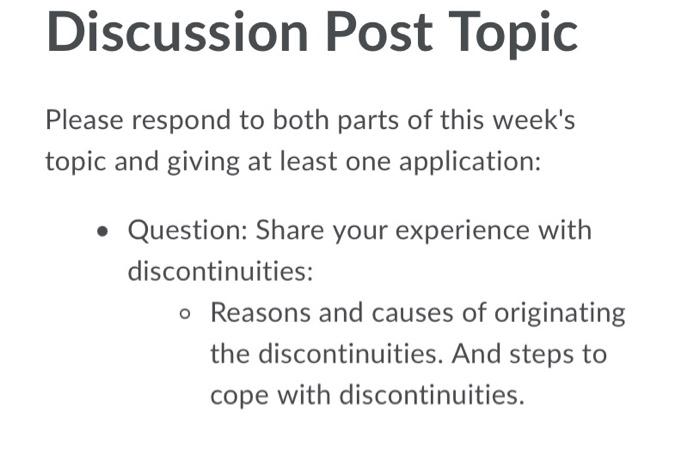 Solved Discussion Post Topic Please respond to both parts of | Chegg.com