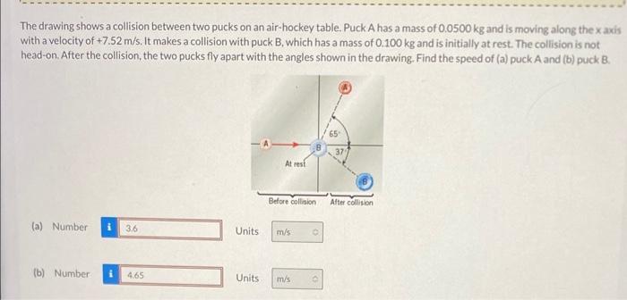 Solved The drawing shows a collision between two pucks on an | Chegg.com