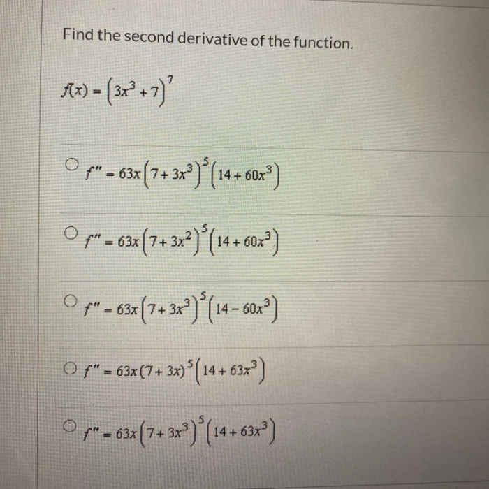 Solved Find the second derivative of the function. (x) = | Chegg.com