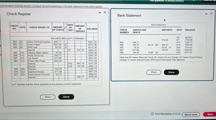 Solved Reconcile the given checking account. Compare the | Chegg.com