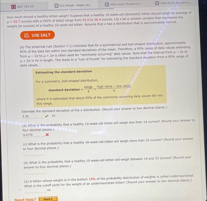 Solved How much should a healthy kitten weigh? Suppose that | Chegg.com