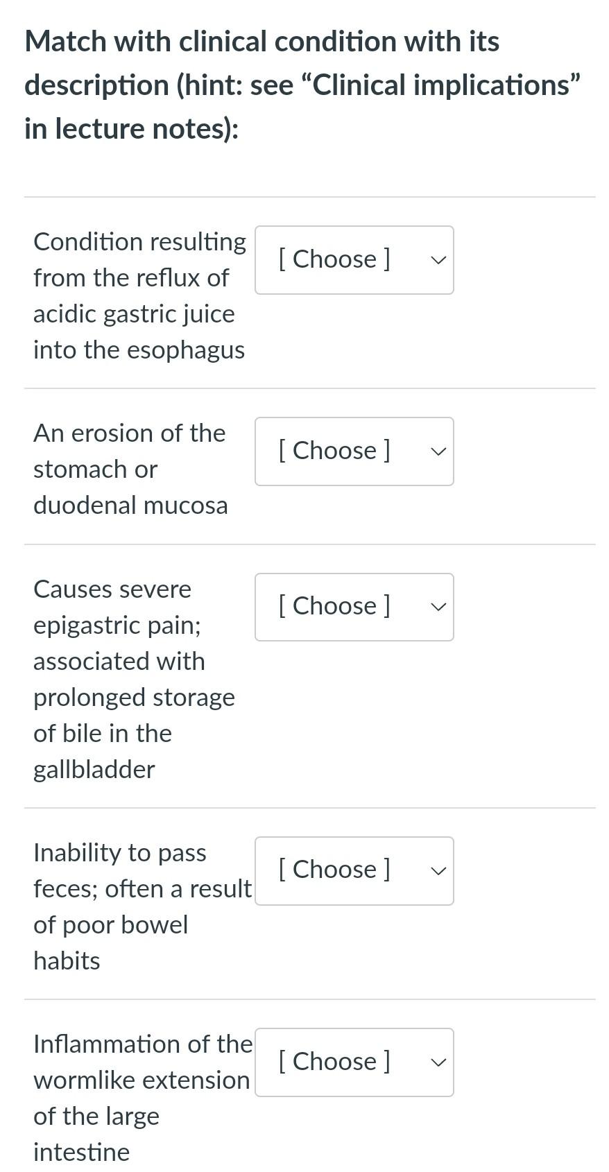 Solved Match With Clinical Condition With Its Description | Chegg.com