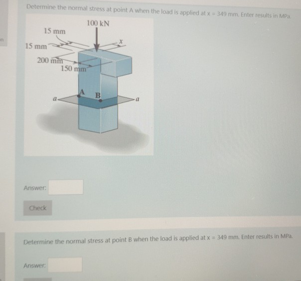 Solved Determine the normal stress at point A when the load | Chegg.com