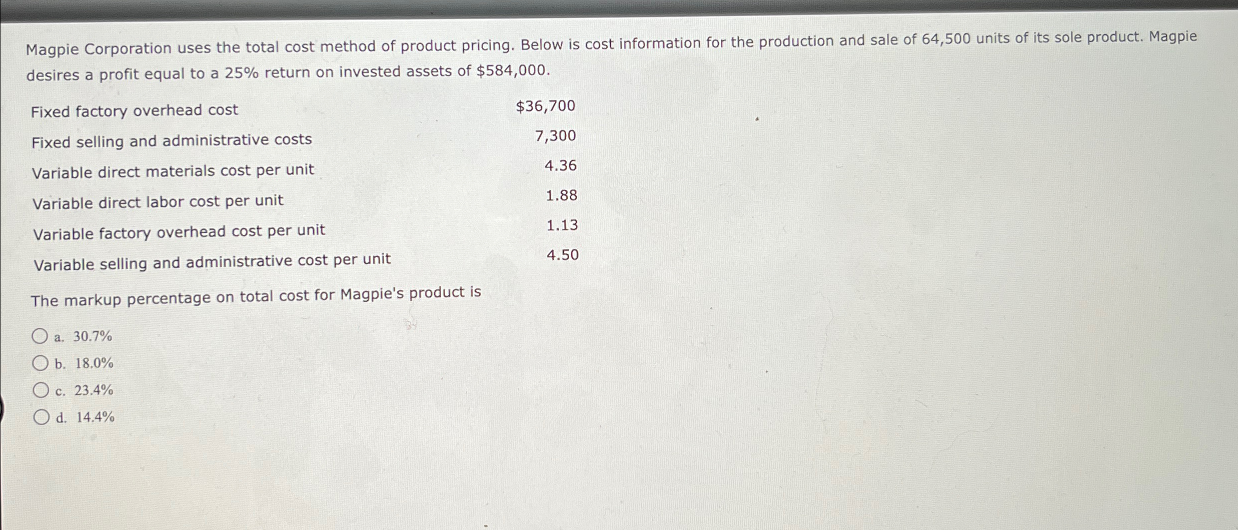 Solved Magpie Corporation uses the total cost method of | Chegg.com