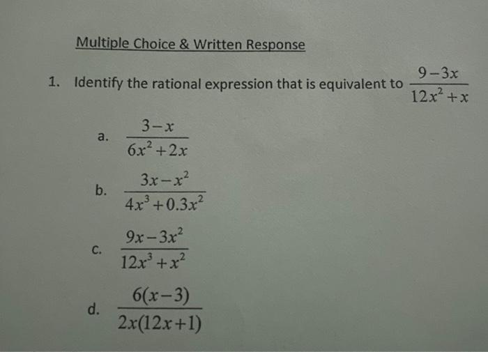 Solved Multiple Choice & Written Response 1. Identify the | Chegg.com