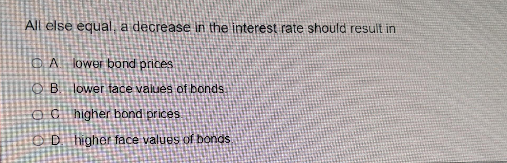Solved All else equal, a decrease in the interest rate | Chegg.com