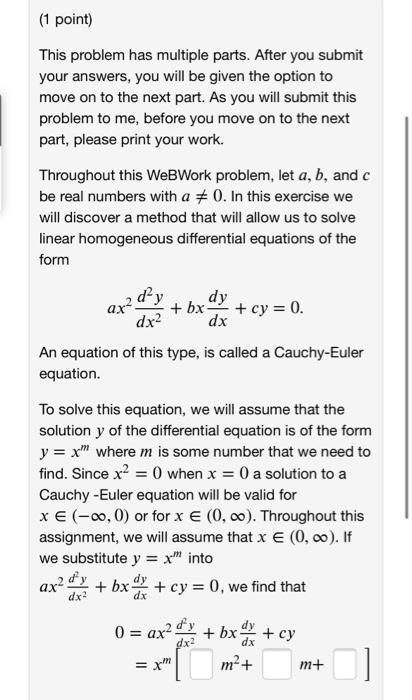 Solved (1 point) This problem has multiple parts. After you | Chegg.com