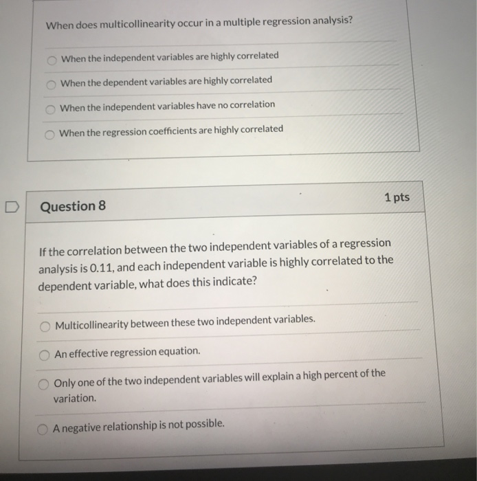 Solved When does multicollinearity occur in a multiple | Chegg.com