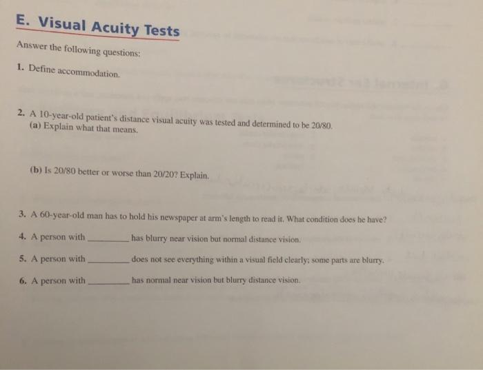 Solved E. Visual Acuity Tests Answer the following | Chegg.com