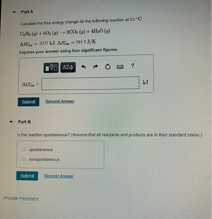 Solved Part A Calculate the free energy change for the | Chegg.com