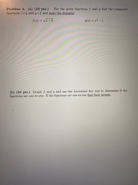 Solved Problem 4. (a) (10 pts.) For the given functions f | Chegg.com