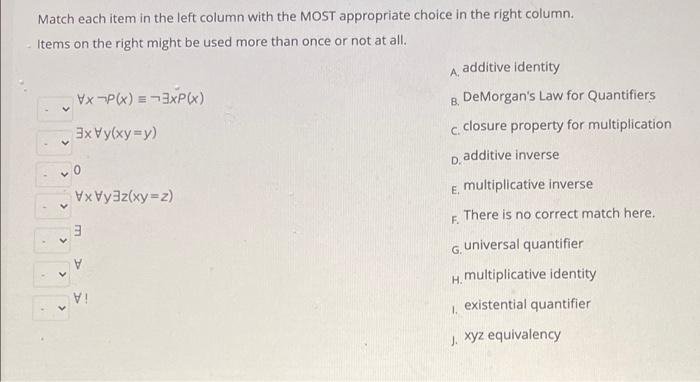Solved B V Match each item in the left column with the MOST | Chegg.com