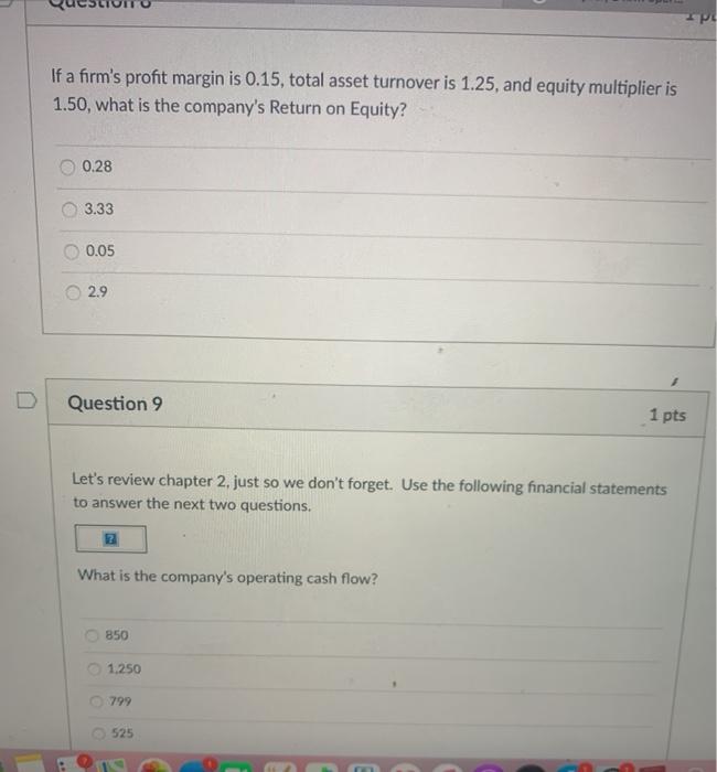 Solved Question 5 1 Pt Use The Following Information To | Chegg.com